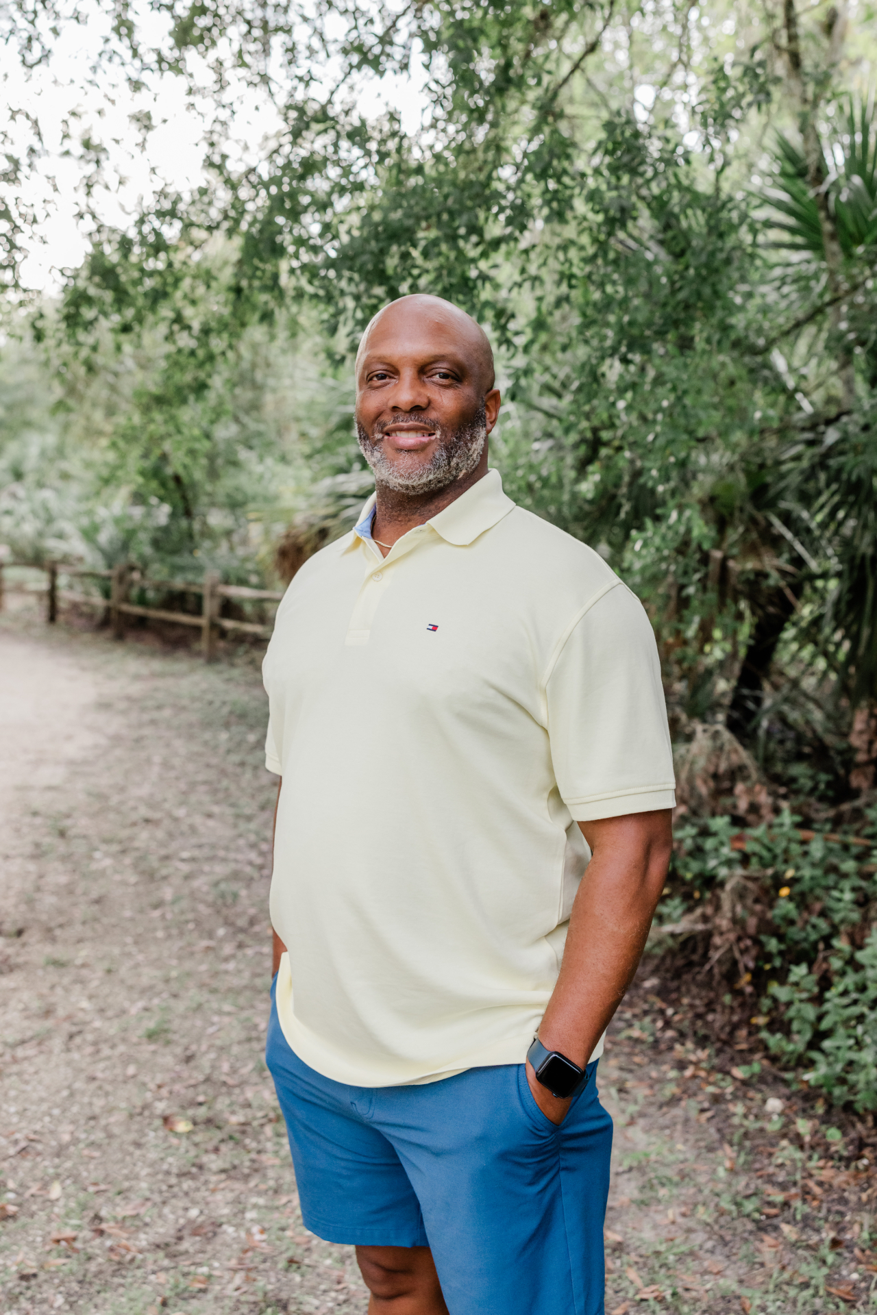 Nakia Hood, Licensed Massage Therapist, on a wooded Florida path